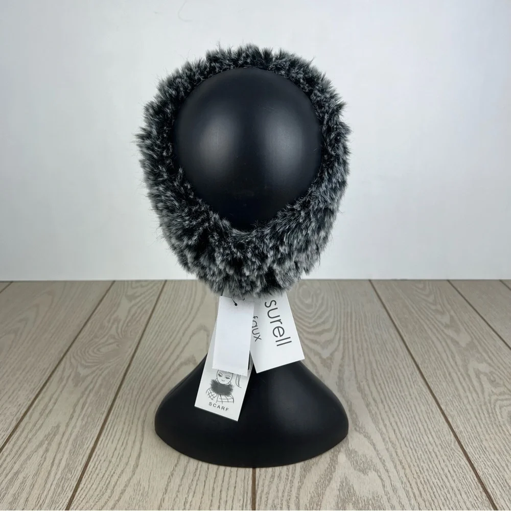 Surell Rex Rabbit Faux Fur Knit Stretch Headband OS Black Frost $65